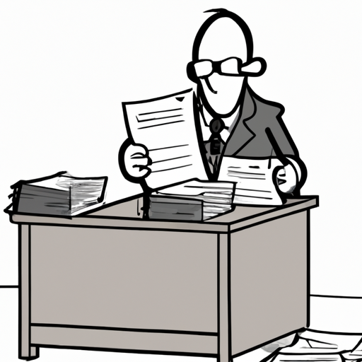 cartoon of a person in a suit filing paperwork