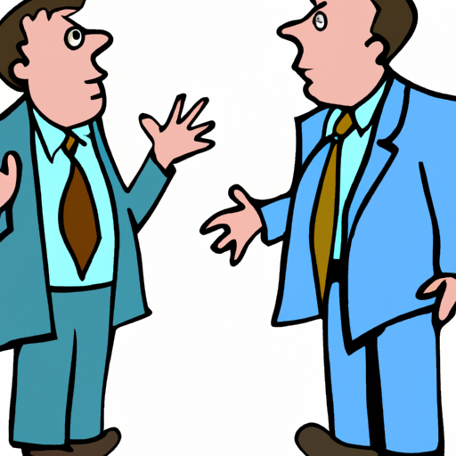 cartoon of a person in a suit talking with another person