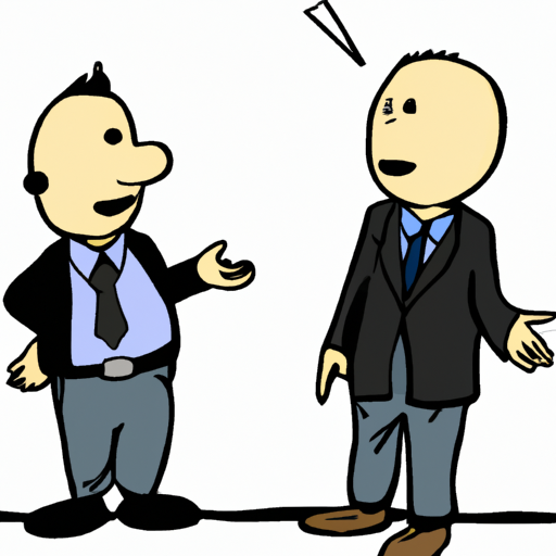 cartoon of a person in a suit talking with another person