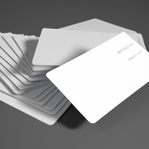 A digital illustration of a stack of business cards on a grey background