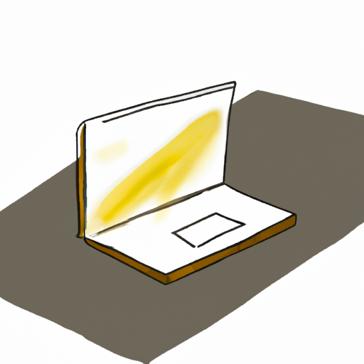 an illustration of a laptop emitting a golden light on a white desk