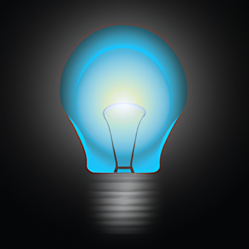 an illustration of a lightbulb emitting a blue light on a dark background