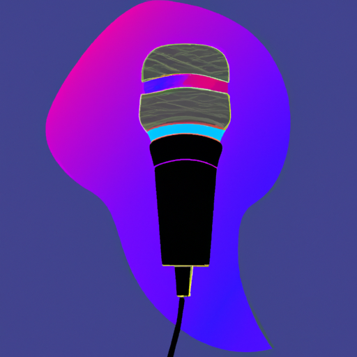 an illustration of a microphone with a blue and purple background