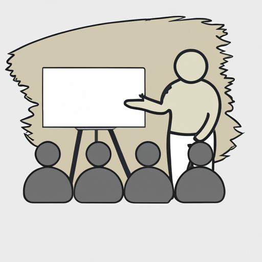 An illustration of a person giving a presentation in front of a group of people