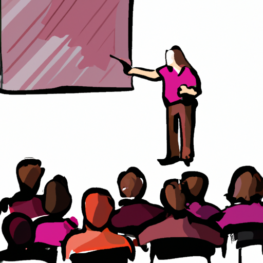 An illustration of a person giving a presentation in front of a group of people