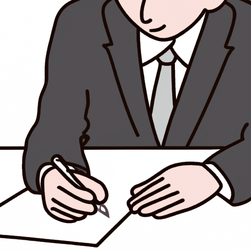 an illustration of a person in a suit writing on a piece of paper