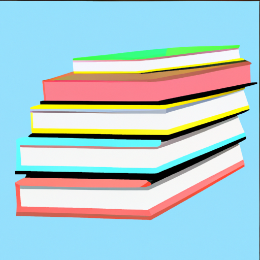 an illustration of a stack of books with a blue background