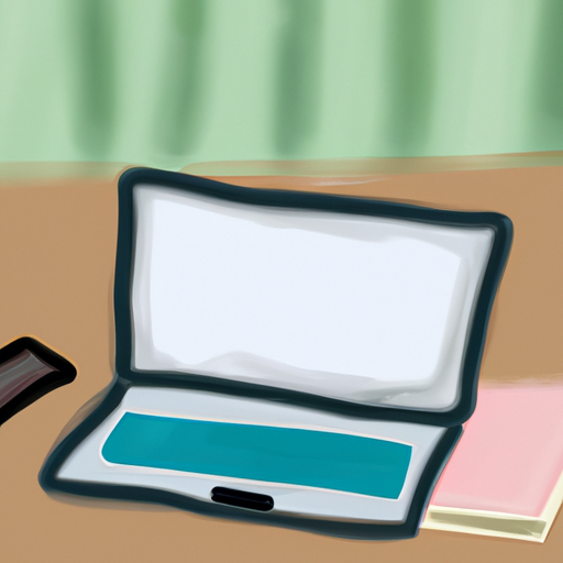 a painting of a laptop and a notebook on a desk