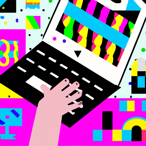 person using laptop  Memphis Group 1980 bold kitch colorful shapes