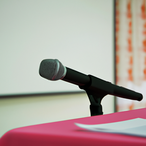 A photo of an empty podium with a microphone