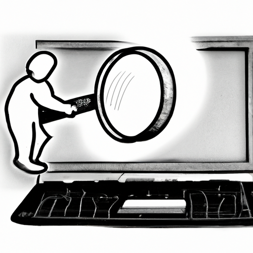 a sketch of a person with a laptop and a magnifying glass in the background