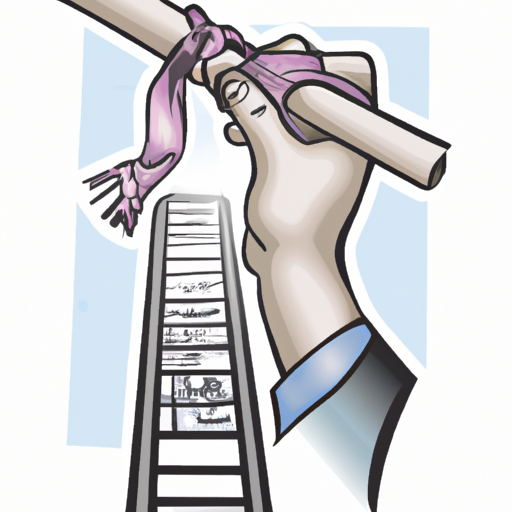 A drawing of a hand holding a diploma with a ladder in the background