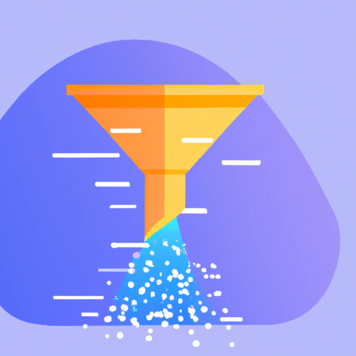 a funnel with data flowing through it with Cinematic colors in the style of an Illustration