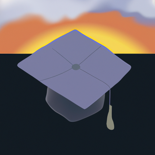 illustration of a graduation cap with the background a sunset