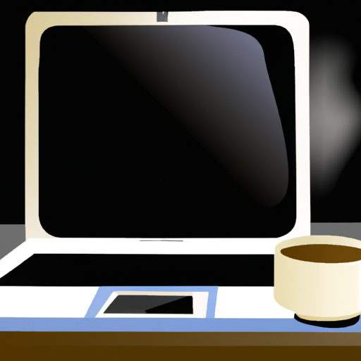 An illustration of a laptop with a cup of coffee beside it lit from the front