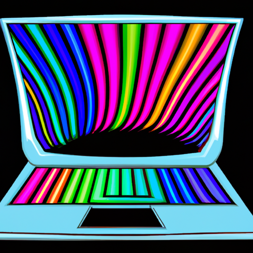 An illustration of a laptop with colorful lines radiating from it set against a dark background