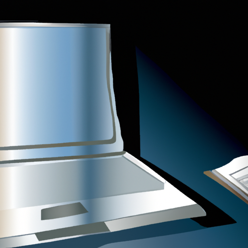 An illustration of an open notebook with a laptop in the background lit from the side