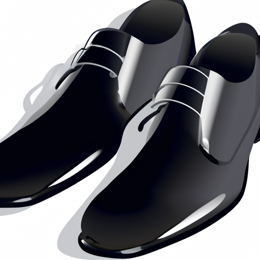 An illustration of a pair of black dress shoes with a glossy finish