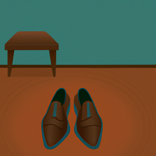 An illustration of a pair of dress shoes positioned neatly in front of a desk chair