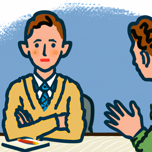 An illustration of a person cautiously crossing their arms in front of an interviewer