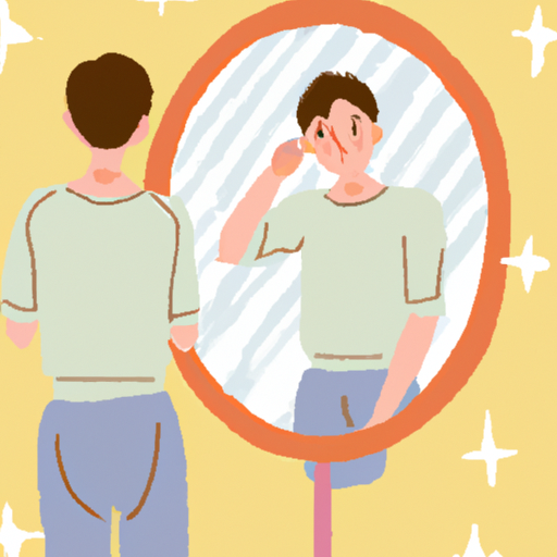 An illustration of a person looking in the mirror while getting ready