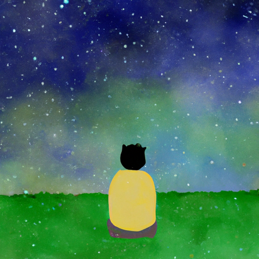 An illustration of a person looking up at a starry night sky