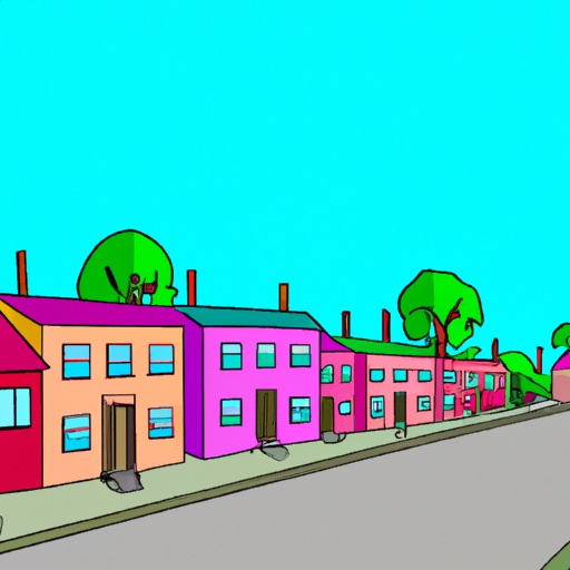 An illustration of a street with colorful buildings