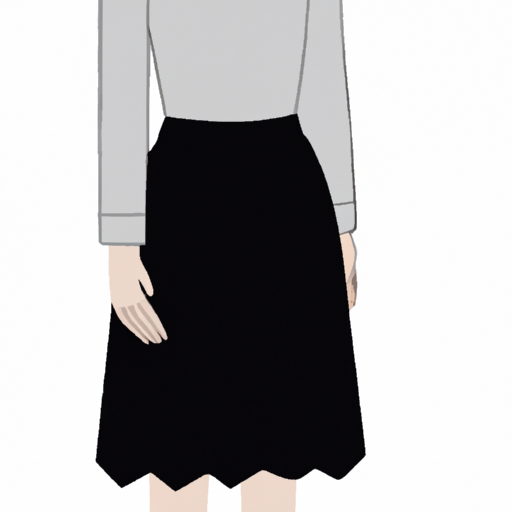 An illustration of a woman wearing a white blouse grey skirt and black flats