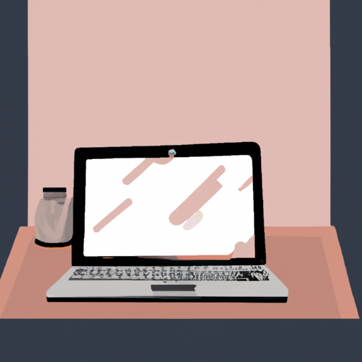 a laptop on a desk with Cinematic colors in the style of an Illustration