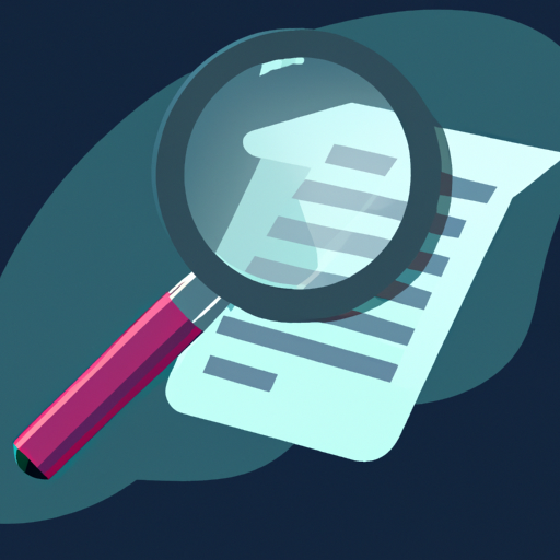 A magnifying glass hovering over a document with Cinematic colors in the style of an Illustration