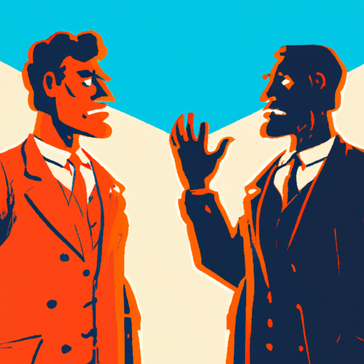 two people in suits communicating with each other with Cinematic colors in the style of an Illustration