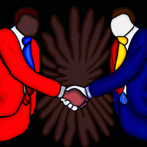 two people in suits shaking hands with contrasting colors in the style of an illumination