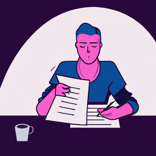 a person at a desk doing paperwork with Cinematic colors in the style of an Illustration