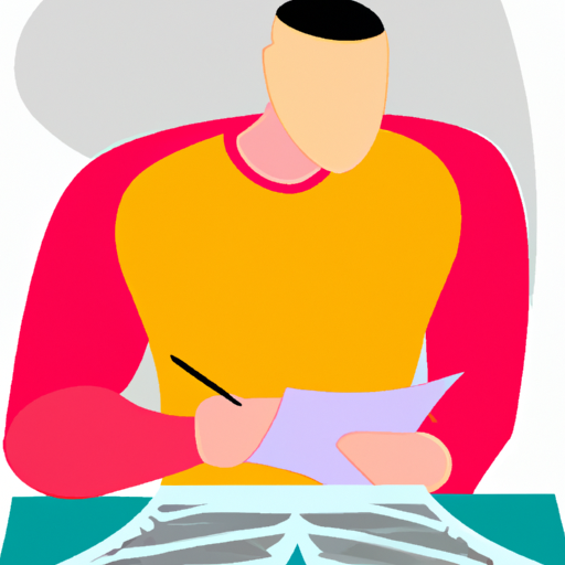 a person going through paperwork in the style of an Illustration