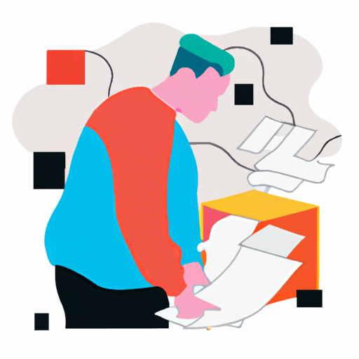 a person going through paperwork in the style of an Illustration