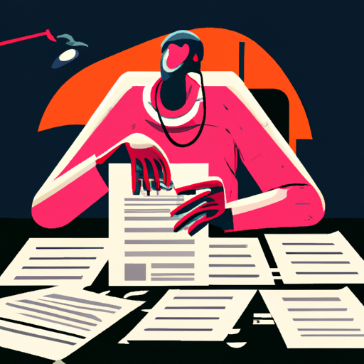 a person going through paperwork with Cinematic colors in the style of an Illustration