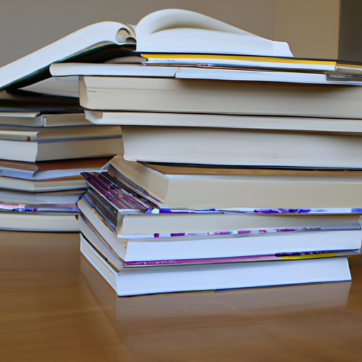 a photo of a desk with several books spread across it