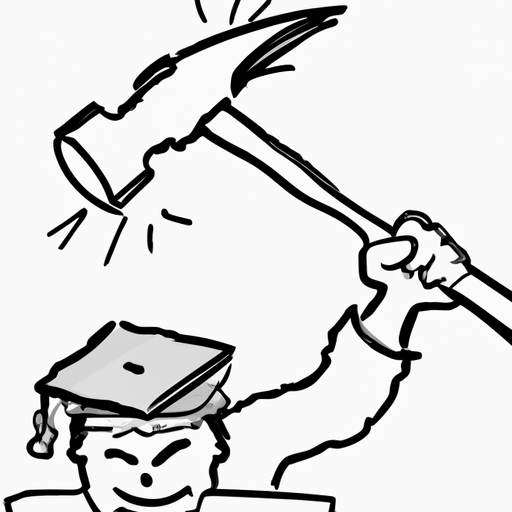 A sketch of a person in a graduation cap with a hammer in hand